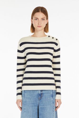 Pull en fil de coton bleu & blanc MAXMARA | Marine