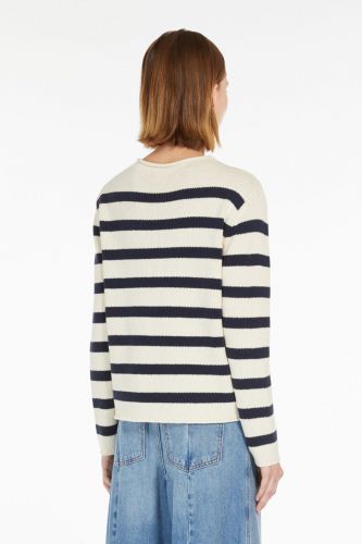 Pull en fil de coton bleu & blanc MAXMARA | Marine