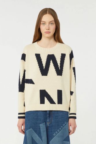 Pull à col rond personnalisé avec des incrustations à motifs MAXMARA | Marine