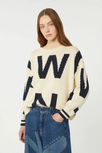 Pull à col rond personnalisé avec des incrustations à motifs MAXMARA | Marine