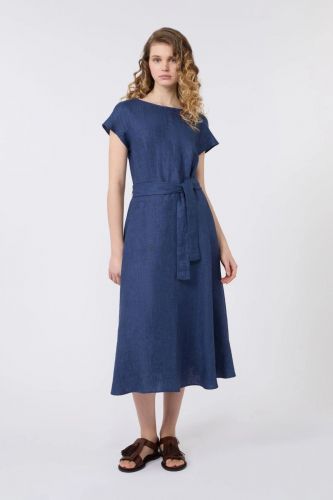 Robe midi bleu denim en lin MAXMARA | Marine