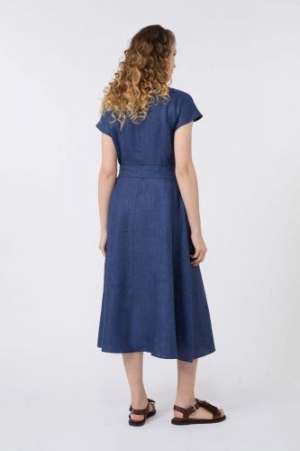 Robe midi bleu denim en lin MAXMARA | Marine