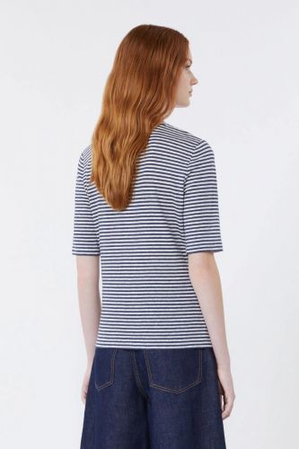 MaxMara-Weekend tee-Shirt Bleu/blanc femmes (Tshirt lin rayures - OPTIONE col V) - Marine | Much more than shoes