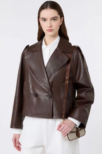 Veste en cuir chocolatstyle caban MAXMARA | Marine