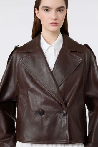 Veste en cuir chocolatstyle caban MAXMARA | Marine