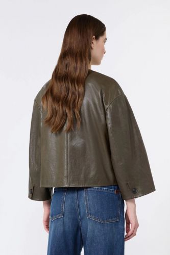 Veste en cuir kaki sans col MAXMARA | Marine