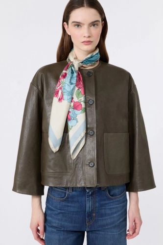 Veste en cuir kaki sans col MAXMARA | Marine