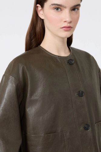 Veste en cuir kaki sans col MAXMARA | Marine