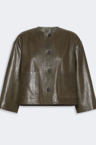 Veste en cuir kaki sans col MAXMARA | Marine