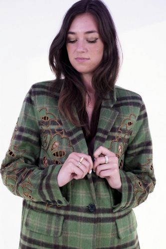 Blazer à carreaux en laine vert  ME369 | Marine