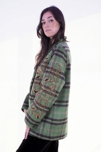 Blazer à carreaux en laine vert  ME369 | Marine