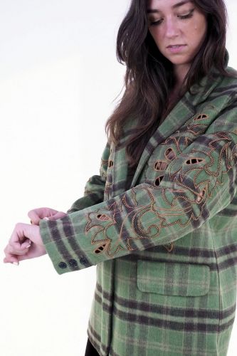 Blazer à carreaux en laine vert  ME369 | Marine