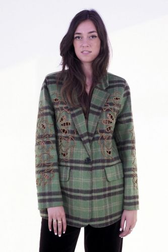 Blazer à carreaux en laine vert  ME369 | Marine