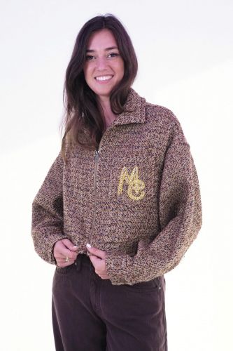 Blouson court en tweed camel ME369 | Marine