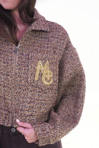 Blouson court en tweed camel ME369 | Marine