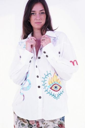 Chemise motifs multi blanche ME369 | Marine