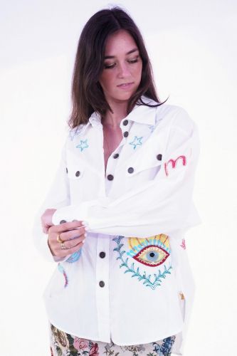 Chemise motifs multi blanche ME369 | Marine