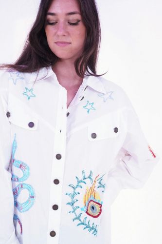 Chemise motifs multi blanche ME369 | Marine