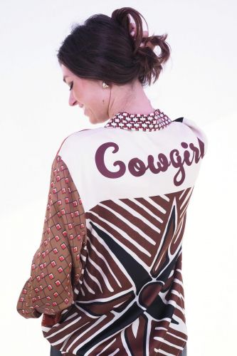 Chemise soyeuse brune & noire avec motifs unique ME369 | Marine