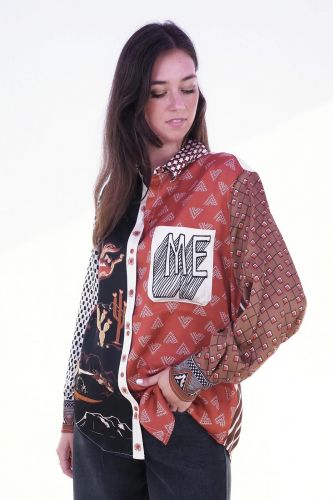 Chemise soyeuse brune & noire avec motifs unique ME369 | Marine