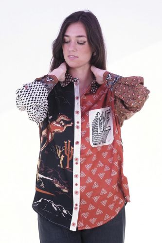 Chemise soyeuse brune & noire avec motifs unique ME369 | Marine