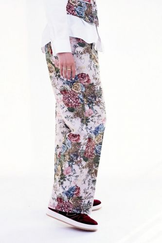 Pantalon écru à motifs tapisserie ME369 | Marine