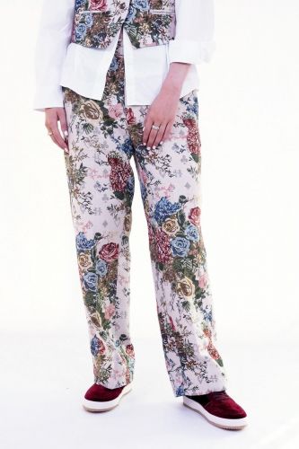 Pantalon écru à motifs tapisserie ME369 | Marine