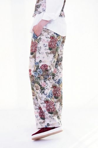 Pantalon écru à motifs tapisserie ME369 | Marine