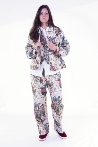 Pantalon écru à motifs tapisserie ME369 | Marine