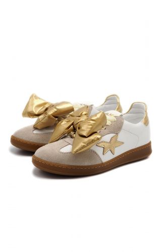 Baskets blancs avec gros noeud doré MELINE | Marine