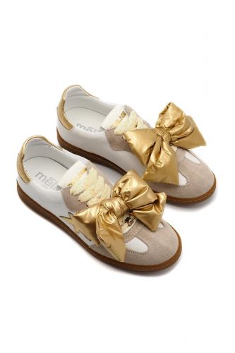 Baskets blancs avec gros noeud doré MELINE | Marine