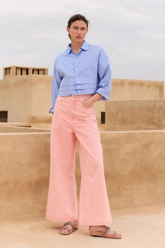 Chemise courte bleu ciel et plis en accordéon MES DEMOISELLES | Marine