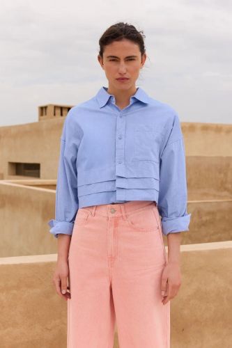 Chemise courte bleu ciel et plis en accordéon MES DEMOISELLES | Marine