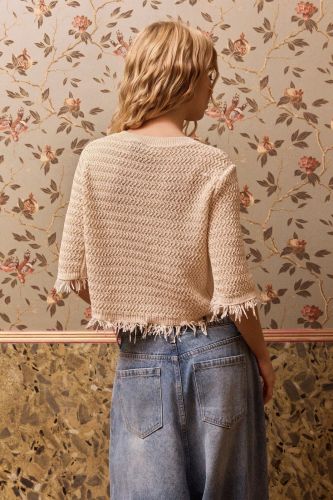 Mes Demoiselles blouse Beige femmes (Gilet crochet façon raphia  - GRAFERE écru éffiloché) - Marine | Much more than shoes