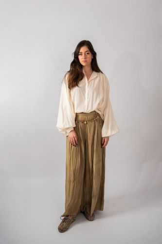Pantalon plissé en lin caramel MES DEMOISELLE | Marine
