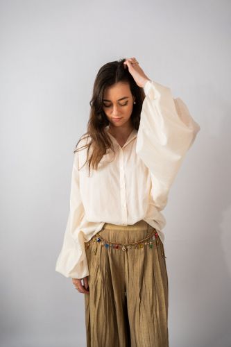 Pantalon plissé en lin caramel MES DEMOISELLE | Marine