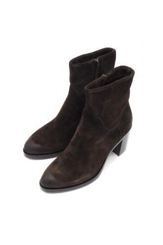 Boots en nubuck marron à talon haut large MJUS | Marine