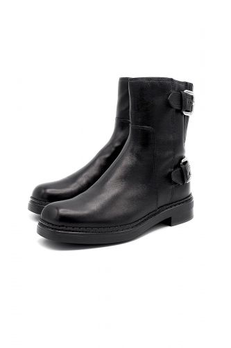 Boots en cuir plates noir avec boucles MJUS | Marine
