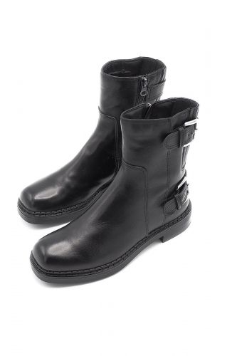 Boots en cuir plates noir avec boucles MJUS | Marine