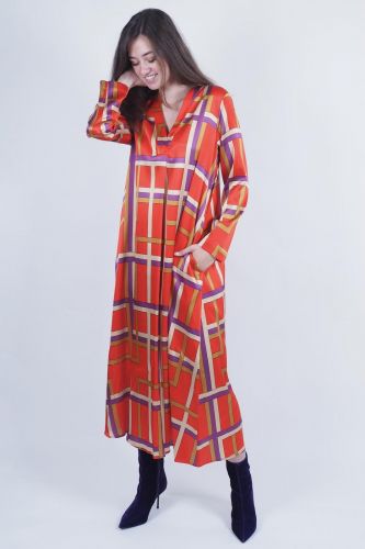 Longue robe en soie rouge à carreaux MOMONI | Marine