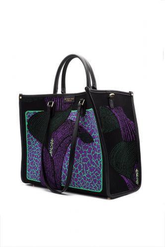 Grand shopper avec fleur mauve et vert MYBESTBAG | Marine