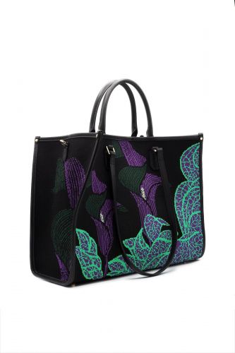 Grand shopper avec fleur mauve et vert MYBESTBAG | Marine