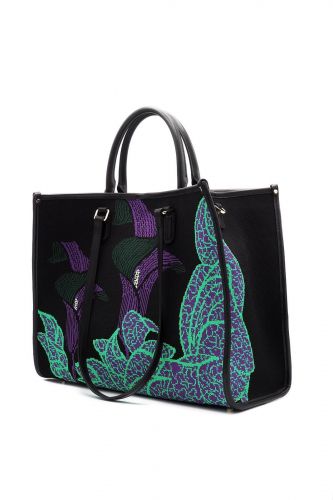 Grand shopper avec fleur mauve et vert MYBESTBAG | Marine