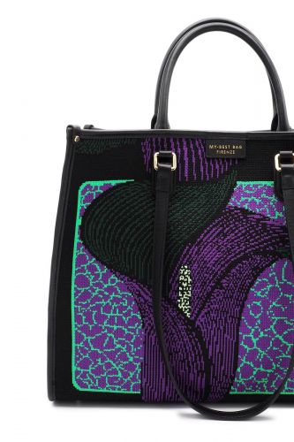 Grand shopper avec fleur mauve et vert MYBESTBAG | Marine