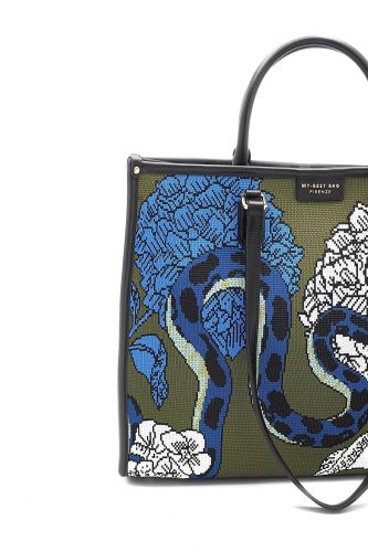 Sac cabas motif serpent & fleurs MY-BEST BAG | Marine