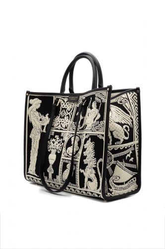 Grand shopper tapisserie noir & écru MYBESTBAG |Marine