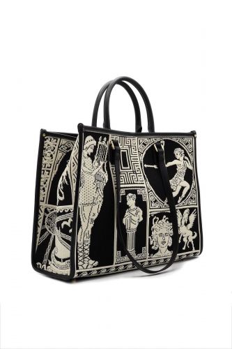 Grand shopper tapisserie noir & écru MYBESTBAG |Marine