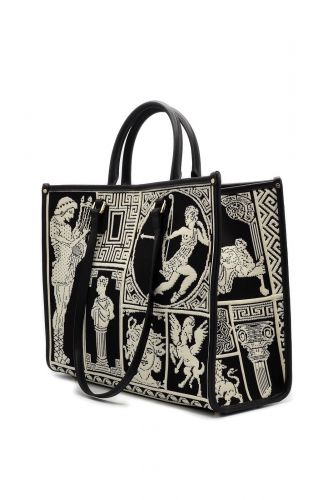 Grand shopper tapisserie noir & écru MYBESTBAG |Marine