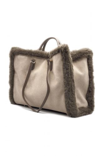 My-Best Bag  sac Brun femmes (Sac shopper bord fake fur - 1014 baron) - Marine | Much more than shoes
