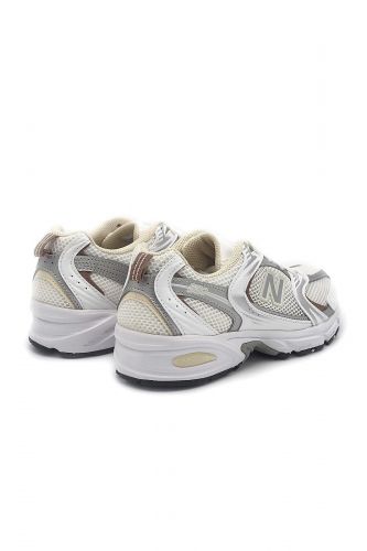 Baskets en cuir & tissu argenté & beige NEW BALANCE | Marine